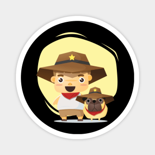 Boy and Dog in Sheriff Costume Magnet